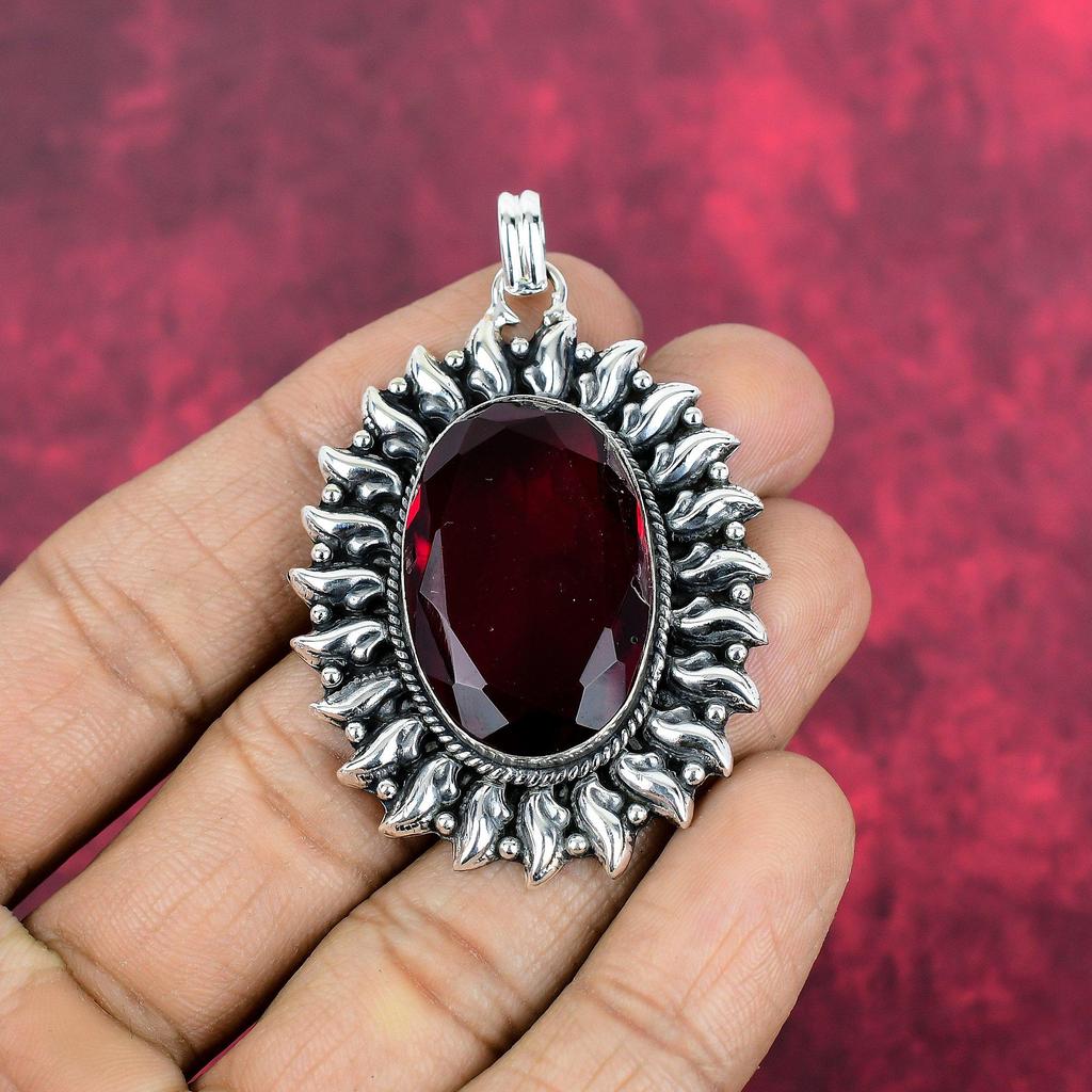 Garnet 925 Solid Sterling Silver Pendant, Handmade Gemstone Pendant Jewelry, Gifts For Wife Brand New Pendant