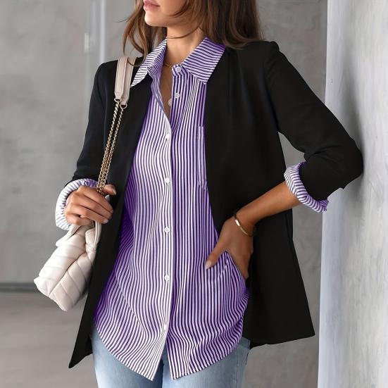 Women Shirt Lapel Long Sleeve Single Breasted Shirt Tops with Patch Pocket Loose Fit Breathable Office Tops