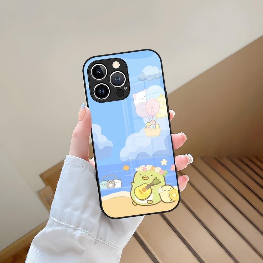 Cartoon Sumikko Gurashi Phone Case Tempered Glass For IPhone 13 17 15 16 14 12 11 Pro Max Plus Mini XR XS SE2020 Coque