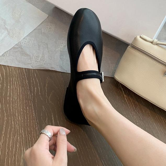 Seconds Hair~ Grape Mother, Well-behaved Round Head, Leather Soft Surface, Minimalist Word with Shallow Mouth Girl Mary Jane Single Shoes