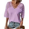 Damen-T-Shirt, Sommer, locker, lässig, V-Ausschnitt, Spitze, hohl, Fünf-Punkt-Ärmel, T-Shirt für Damen