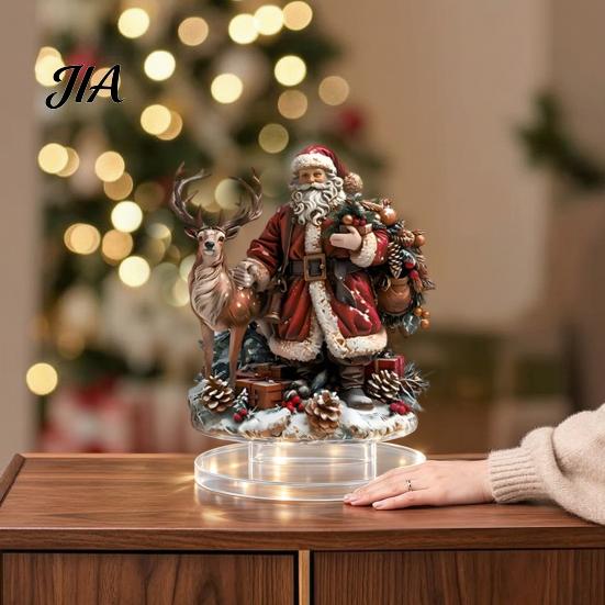Niedlicher Weihnachtsmann Weihnachtsdekorationen Weihnachtsrentier Tischdekoration, 2D Acryl Festliche Home Office Schreibtischdekoration für Kamin Wohnzimmer