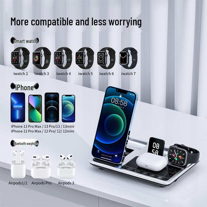 4-in-1 Folding Wireless Charger for Desktop: Compatible with Apple Watch, iPhone, and Earphones.