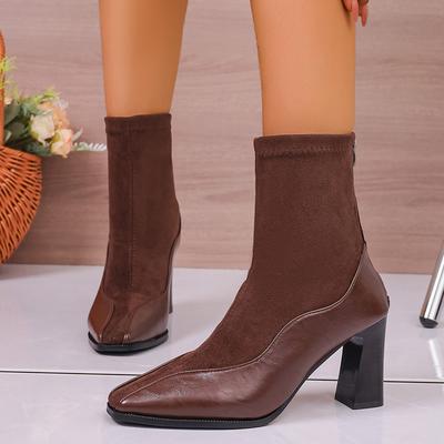Damenstiefel Modisch Herbst Neu Bequem Spitz Zehenbereich Seitenreißverschluss Vielseitige Klobige Absätze Damen High Heel Stiefel 625