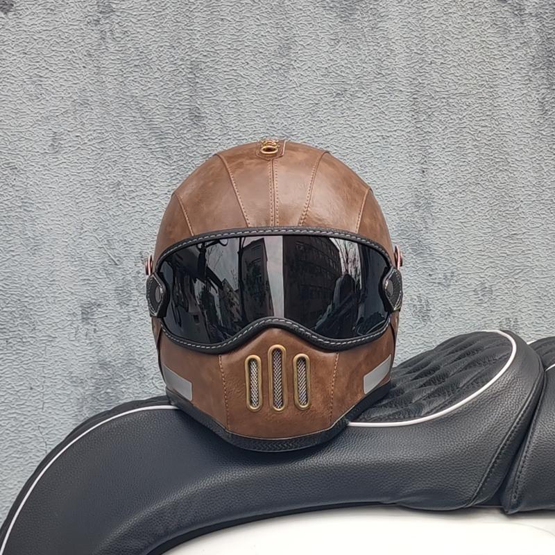 Retro ORZ Helmet, Fiberglass Full Face Helmet, Caf É Racing Driver, Lightweight Shell, Motorcycle Helmet, Retro Leather