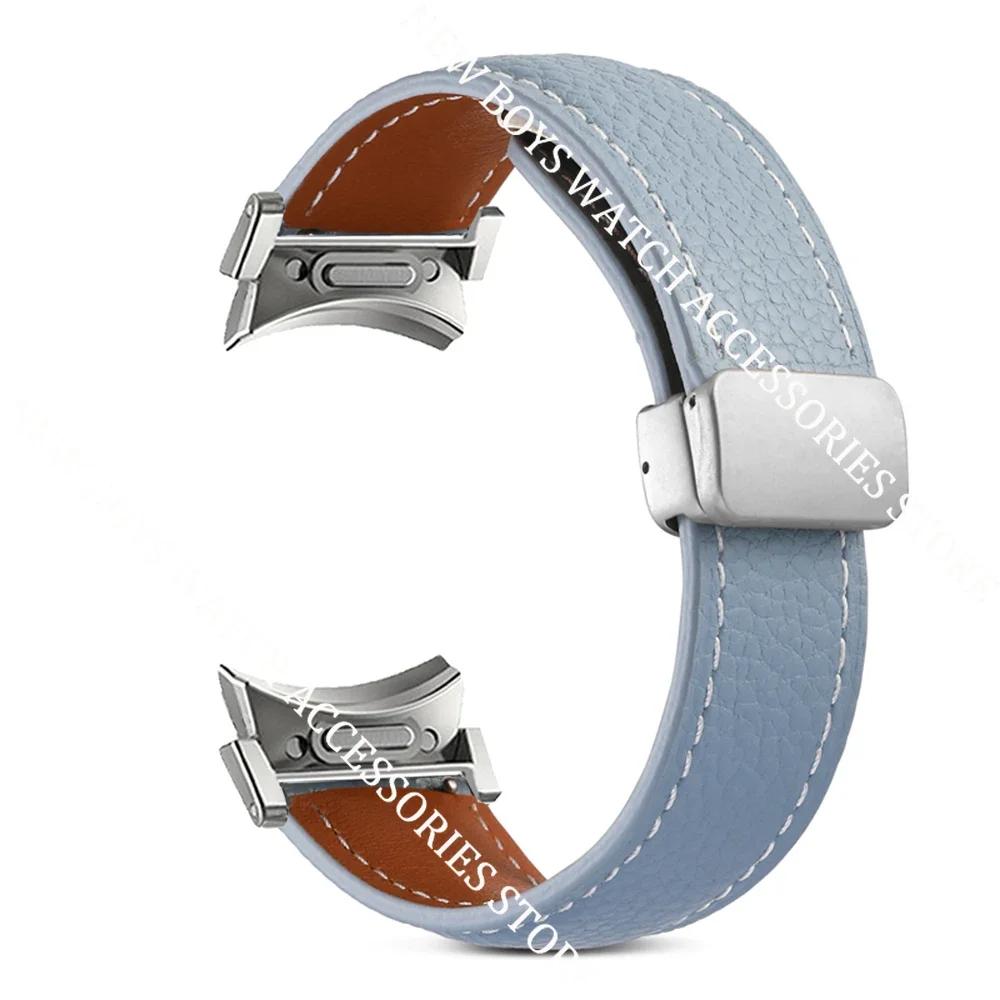 Kožený pásek bez mezer pro Samsung Galaxy Watch 7/6/5 40mm 44mm 6 Classic 47mm 43mm Řemínek Quick Fit Bílý magnetický pásek s D-přezkou