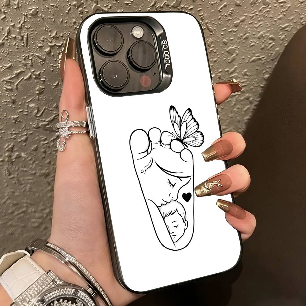B-Baby Mom daughte Son Dad Hand Phone Case For iPhone17,16,15,14,13,12,11 Plus,Pro Max,XS,Colorful Silver Phone case Funda Cover