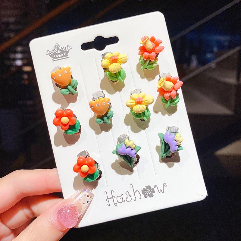 Children's No-Piercing Flower Earrings - Cute Anti-Pain Dangle & Stud Ear Clips for Baby Girls