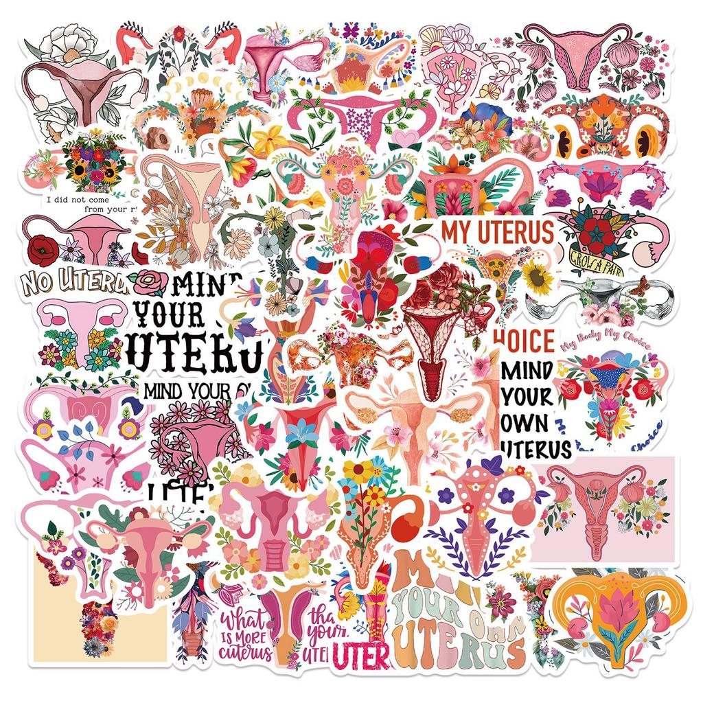 50 Feminist Uterus Floral Graffiti Stickers Decorate Suitcase Pen Guitar Notebook Waterproof Explosive