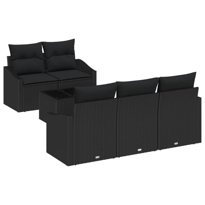 VidaXL Canapé de Jardin 6 Pièces avec Coussins en Poly Rattan Noir 3355272