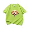 Kids Cotton T Shirt Cute Golden Retriever Zipper Print Crew Neck Short Sleeve Tee Casual Boys Girls Summer Tops