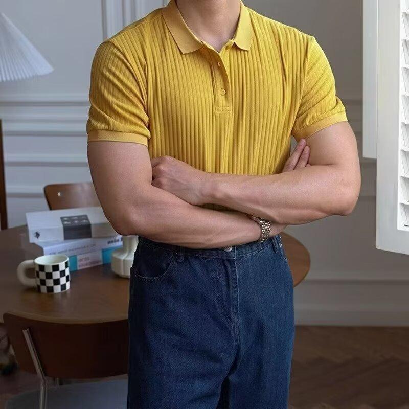 Men Slim Fit Short Sleeve Polo Shirt Korean Style Summer Casual Top