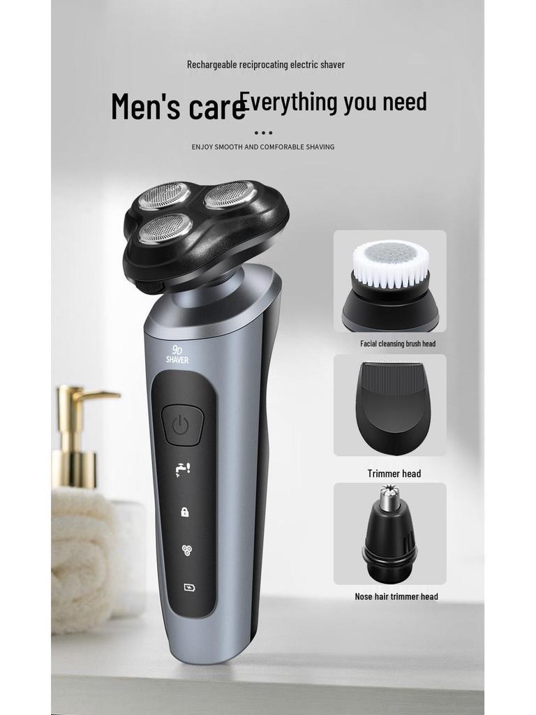 9D Multi-Function Electric Shaver, Full Body Washable, 3-in-1 USB Car Rechargeable Beard Trimmer