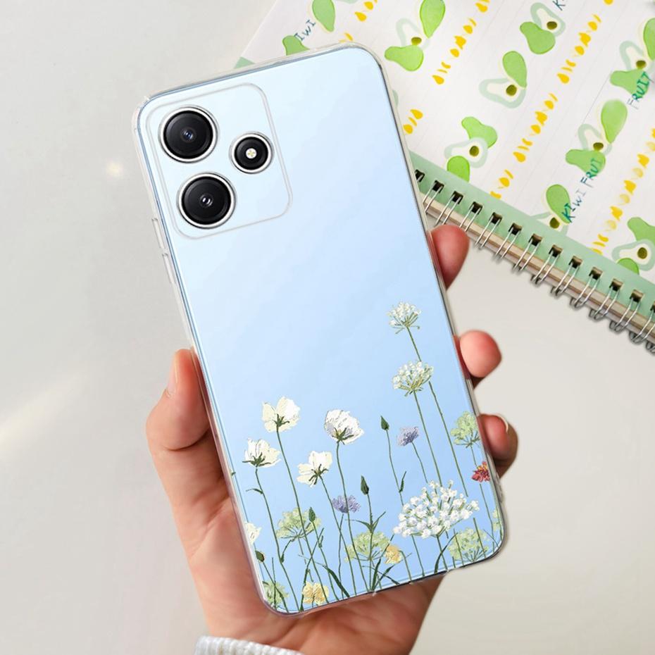 Cute Flower Cat Painted Case For Xiaomi Redmi 12 5G 2023 Soft Silicone TPU Back Cover For Redmi12 5G Global Phone Bumper