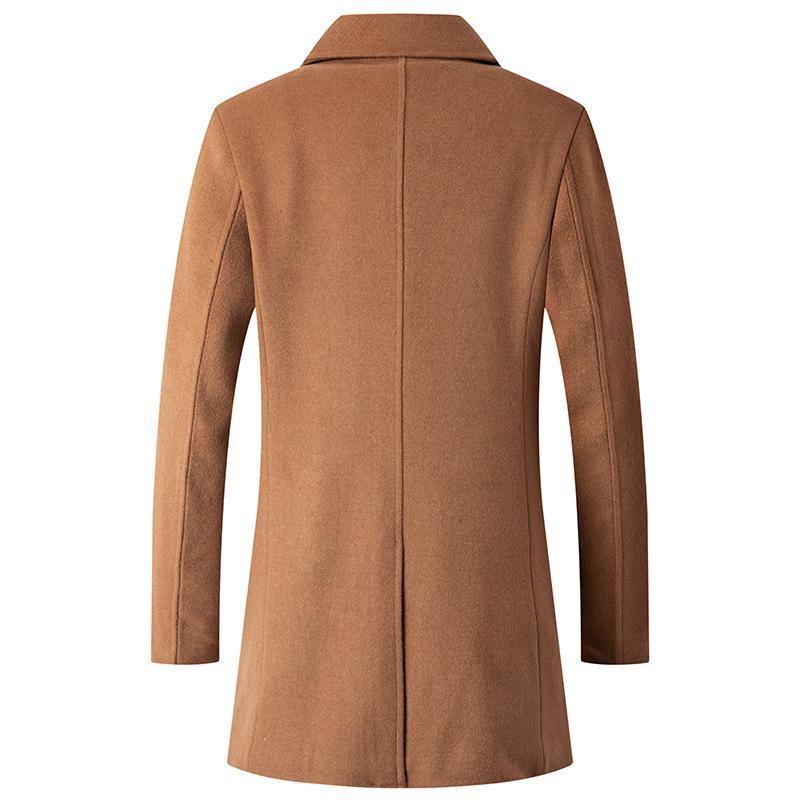 Men's European-Size Double-Breasted Woolen Coat - Medium Length, Fashionable Lapel for Autumn & Winter
