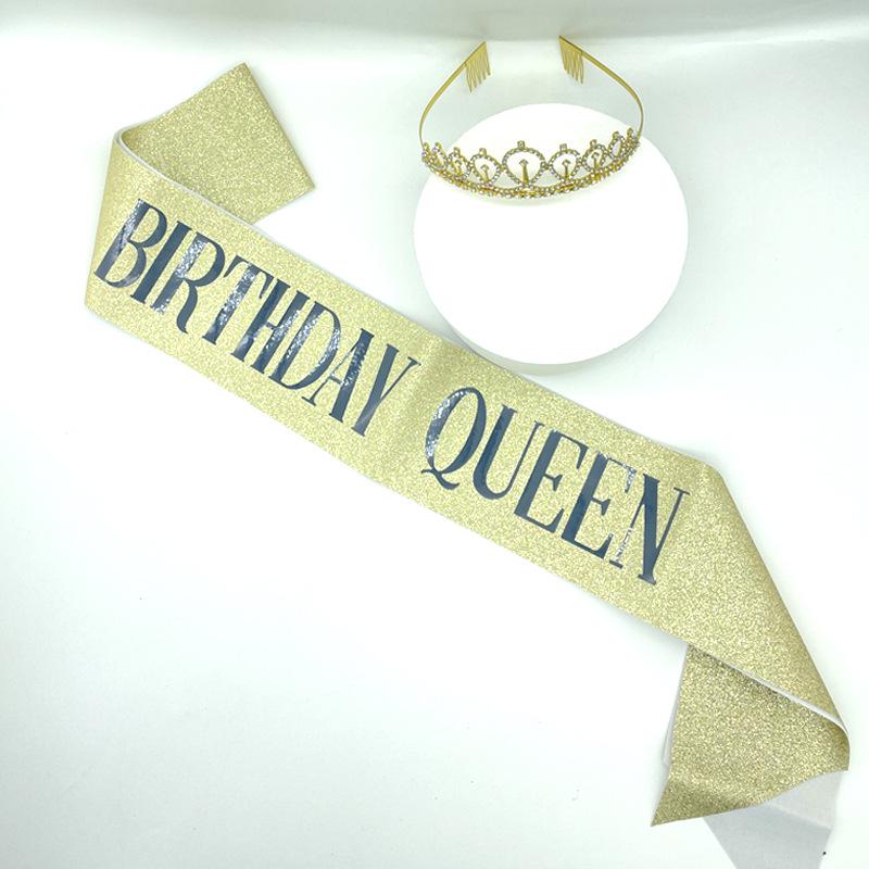 Cross-border Crown Headpiece & Etiquette Sash Set for Birthday & Party Photo Props