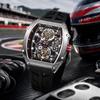 STARKING MIYOTA 6T15 Automatic Mechanical Watch Skeleton Dial Silicone Band Waterproof Luminous Tonneau Design Men's Wristwatch