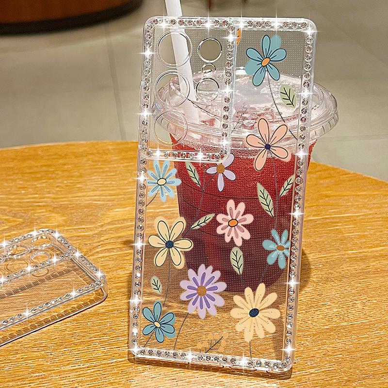 Cartoon Sunflower Soft Case For Samsung Galaxy A56 A55 A54 A36 A15 A16 A26 5G S25 Edge S24 S22 Ultra S23 FE Diamond Phone Cover