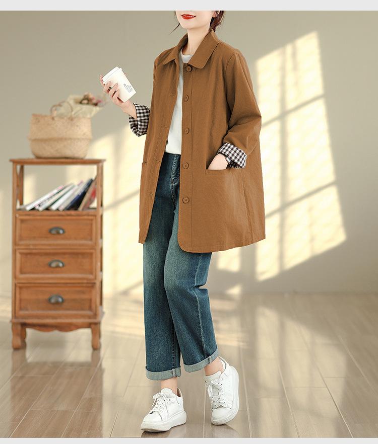 Women's Mid-Length Trench Coat - 2025 Autumn/Winter Korean Style, Casual & Versatile Literary Design