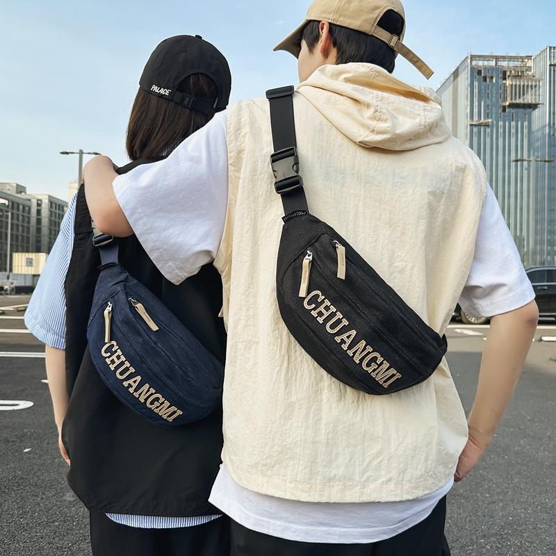 Women's Denim Chest Bag Letter Crossbody Bag Waist Bag Men's Large Capacity Sports Bag