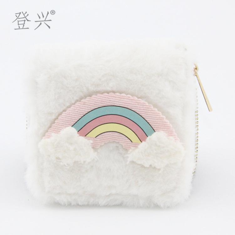 Новая плюшевая детская сумка с радужной нашивкой, короткая молния, маленький кошелек, визитница, клатч