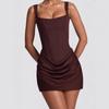 Women's Square Neck Sleeveless Mini Dress Slim Fit Mid Waist Sexy Ruched A Line Dress Polyester Solid Spaghetti Strap Party Dress
