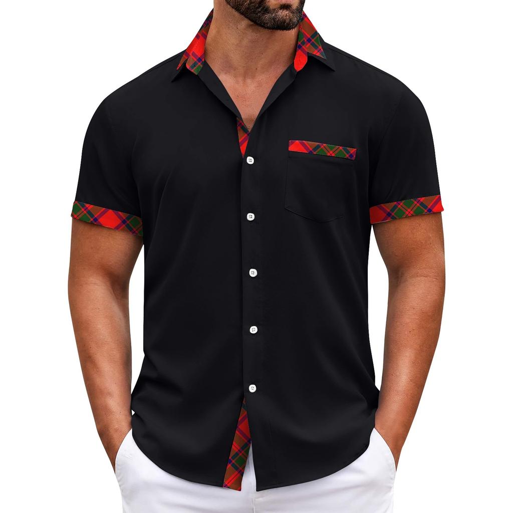 Men's Plaid Printed Button Short Sleeve Shirts Men's Casual Fashion Short Sleeve Shirts