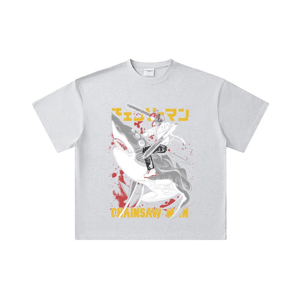 260 GSM Double Yarn 32 Count 100% Cotton Chainsaw Man V43 Denji Print Unisex Heavy Cotton T Shirt