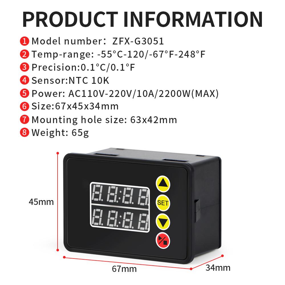 ZFX-G3051 10A Digital Temperature Controller LED Display Thermostat Heat Cooling Control Instrument AC110-220V With Probe line