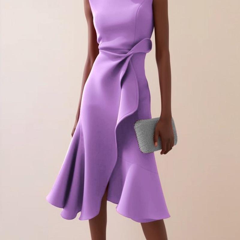 Women's Crew Neck Sleeveless Tie Waist Midi Dress A Line Elegant Casual Dress