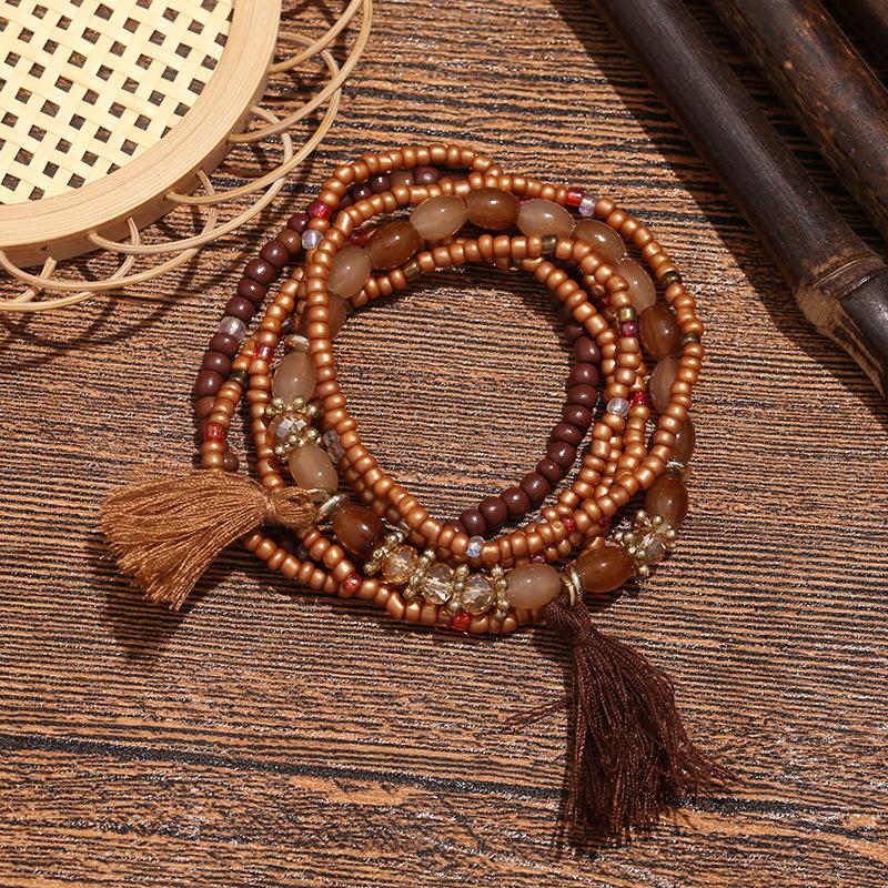 Bohemian Ethnic Style Multi-Layer Beaded Bracelet 6-Piece Set Fringed Pendant Bracelet Generation