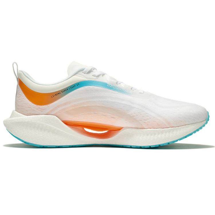 New LINING Super Light 19 Running Shoes Men Low Top Standard White/Fluorescent Sweet Orange ARBS001-11