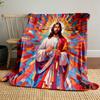 Jesus Christ Art with Colorful Mosaic BackgroundFlannel Blanket for Bedroom, Living Room, Sofa, and Nap