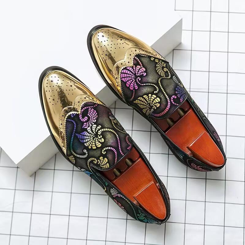 Luxury Fashion Printed Embroidery Suede Flats Shoes British Style Oxfords Man Party Wedding Dress Formal Prom Loafers Footwear
