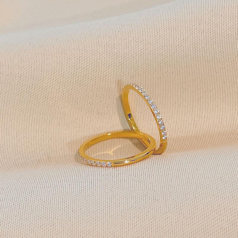 Elegant Thin Diamond-Set Titanium Steel Ring for Women - Trendy Luxury Design, Perfect for Index or Knuckle Wear