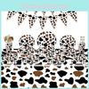 High-quality Party Tableware Set Black Brown Cow Print Paper Plates Cups And Utensils