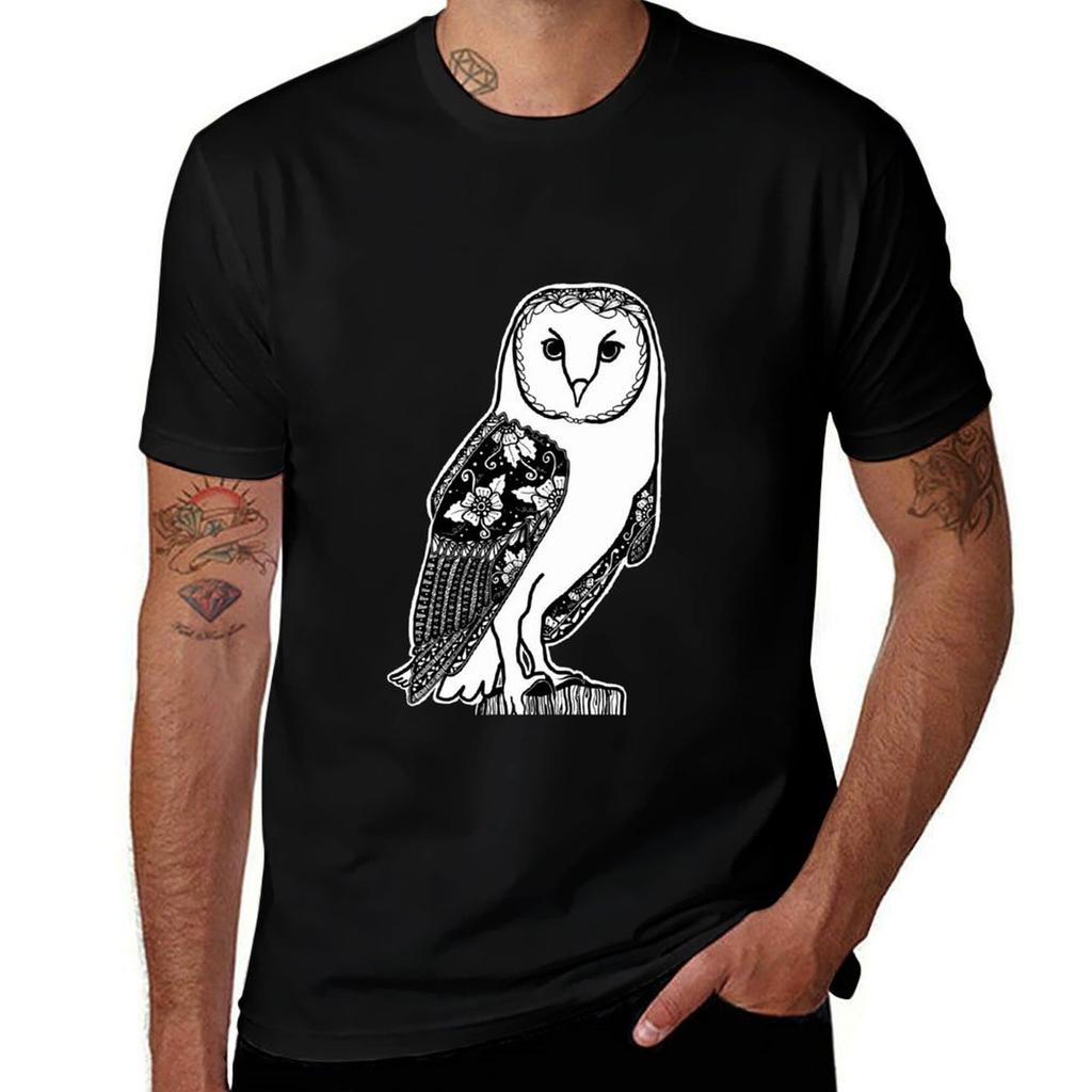 Owl Floral Zentangle Tshirt Work Short Sleeve Cotton Top