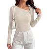 Women's Ribbed Long Sleeve Top Asymmetric Neckline Slim Fit Stretchy Knitwear Casual Pullover Shirt