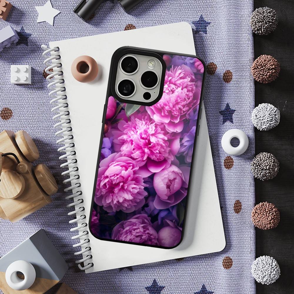 Pink Purple Peony Elegant For iPhone 15,Mini,13,Max,11,12,Pro,16,17,14,Plus,For Magsafe,Magnetic Wireless Charging Case