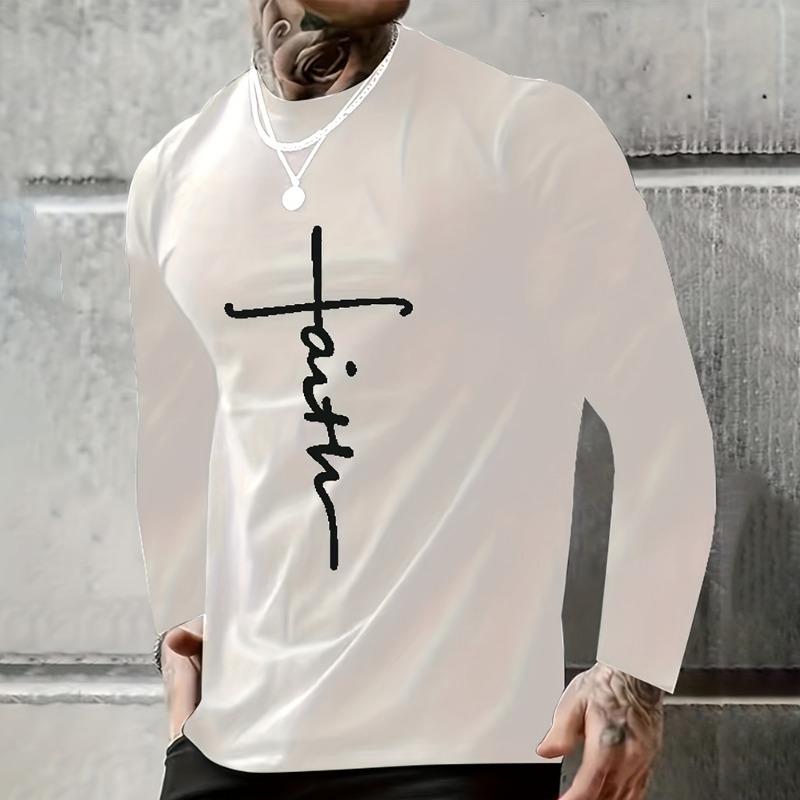 Vintage T Shirt 3D Simple Cross Print Casual Long Sleeve Men's Loose O Neck Comfortable Sweatshirt European Clothing 5Xl
