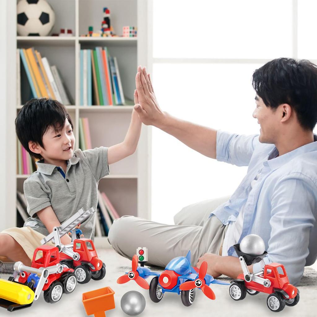 HIWO Auto-Spielzeug, 3 4 5 6 Jahre alt, Spielzeug für Jungen und Mädchen, Zusammenbau-Spielzeugauto, Flugzeug-Set, magnetisch, DIY-Auto, beliebte Kinder, Aufbewahrungskoffer inklusive, Kreativität