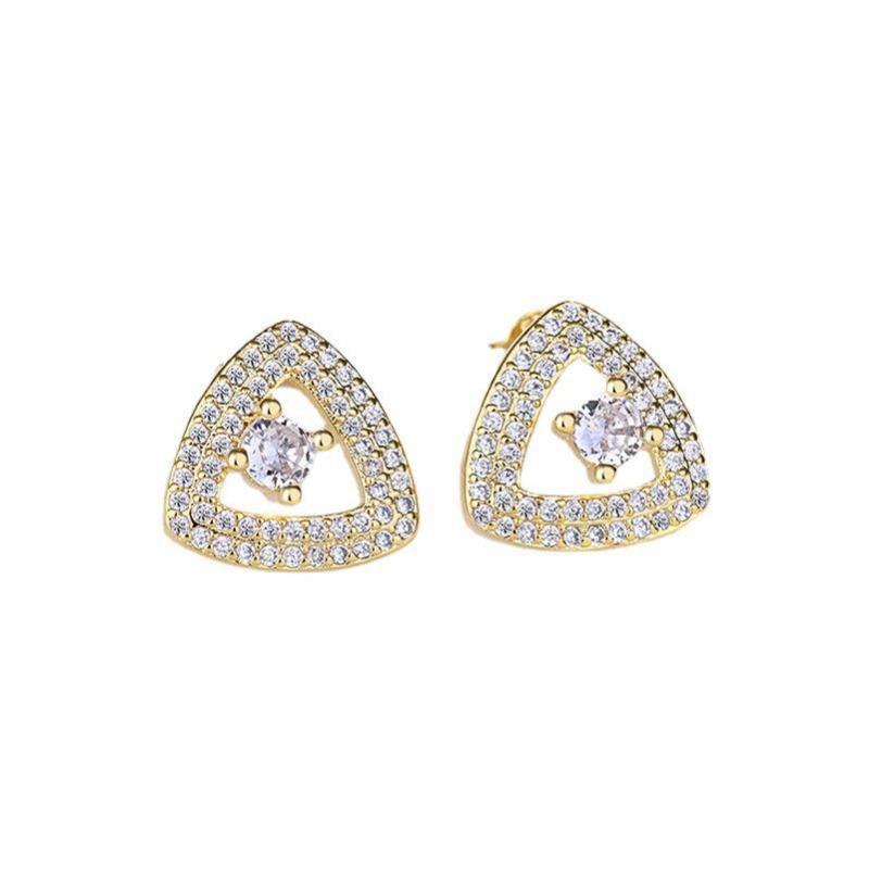 Popular Stud Earrings Sterling Silver High-end Triangle Full-inlaid Zircon Earrings Fashionable Women's Earrings