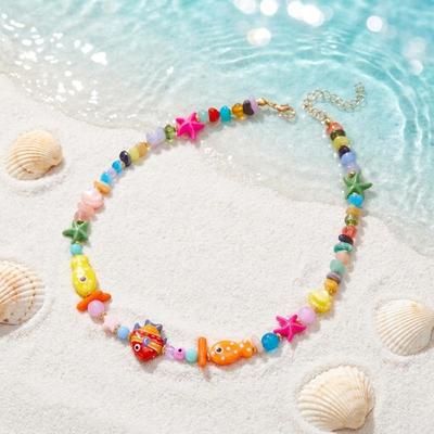 Collana Girocollo con Perline Versatile Pesce Colorato Stella Marina Conchiglia Charms Moda per Donna Estate Tutte le Occasioni