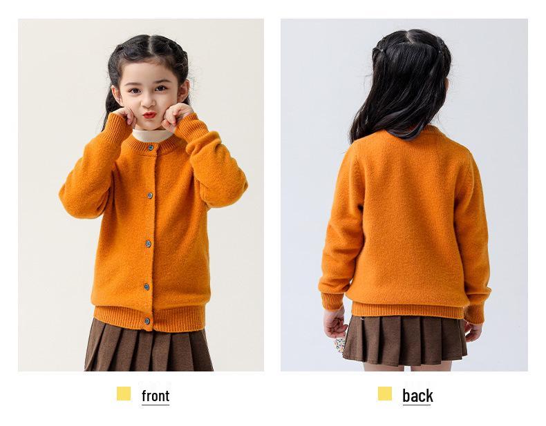 Kids' Pure Wool Round Neck Cardigan - Autumn & Winter Thick Sweater for Boys & Girls