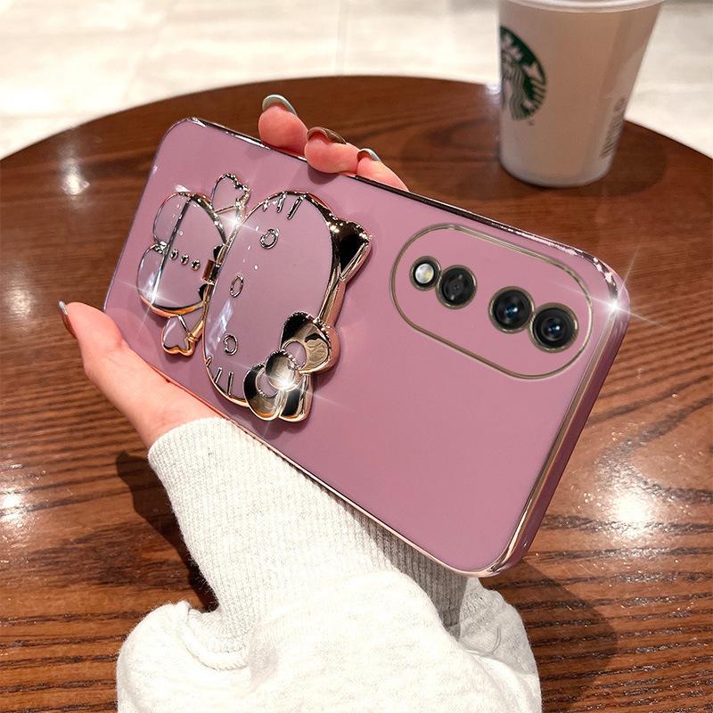 Honor 111 mobile phone case electroplated cat bracket makeup mirror Honor Power silicone soft case protective cover batch