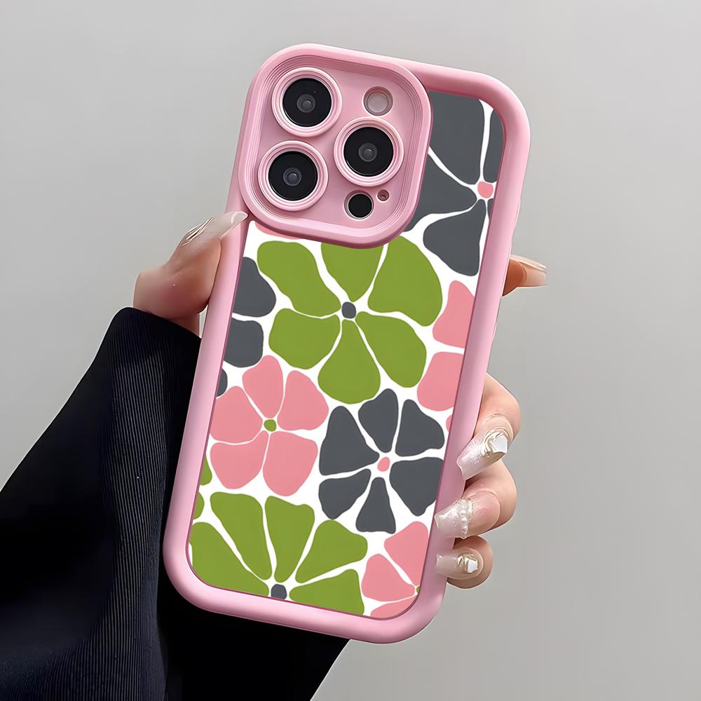 Abstract Flower Pattern Phone Case For IPhone Air 17 Pro Max 16 E 15 14 Pro Max 13 12 11 Mini Plus Soft Silicone Pink Cover iPhone17 Pro