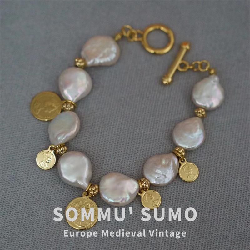 Baroque natural freshwater pearl niche women s summer light luxury coin bracelet