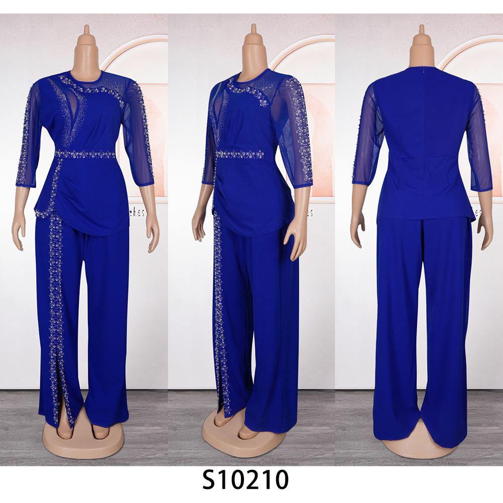 Afrykański Zestaw Top z Długim Rękawem i Spodnie Muzułmańskie Plus Size dla Kobiet