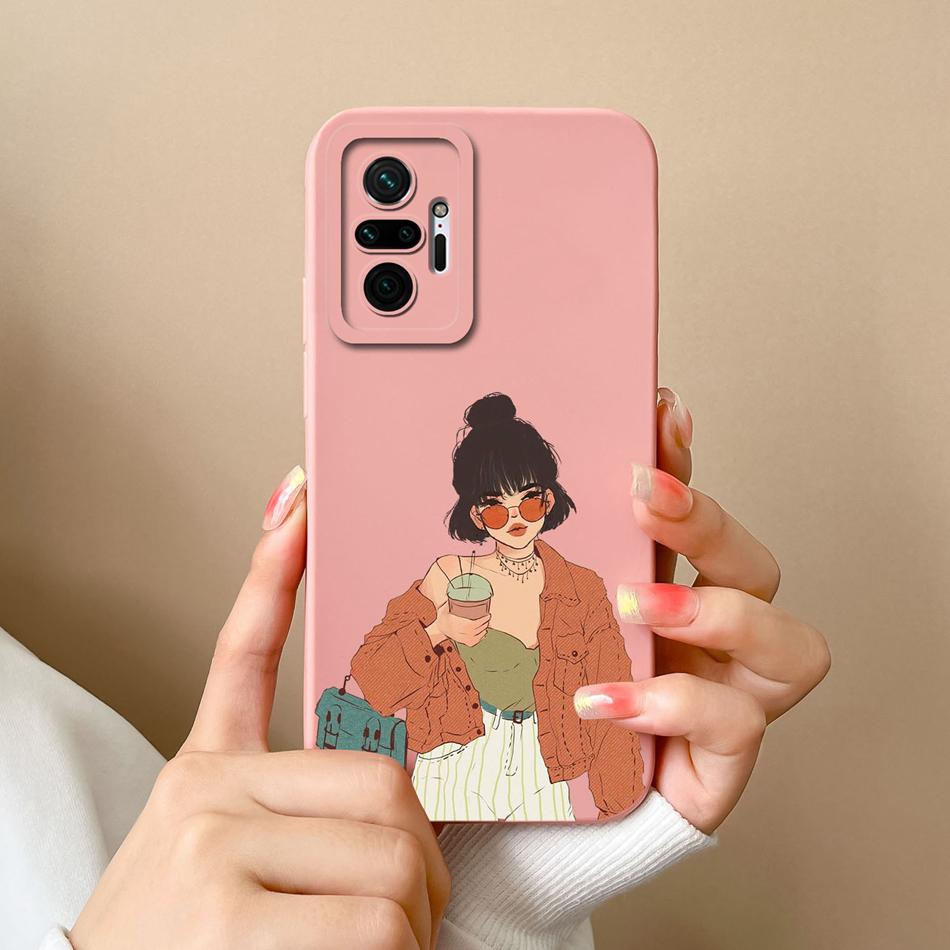 For Redmi Note 10 Pro Max Phone Case Cat Liquid Silicone Full Coverage Anti Drop Funda For Xiaomi Redmi Note 10Pro Max Bumper