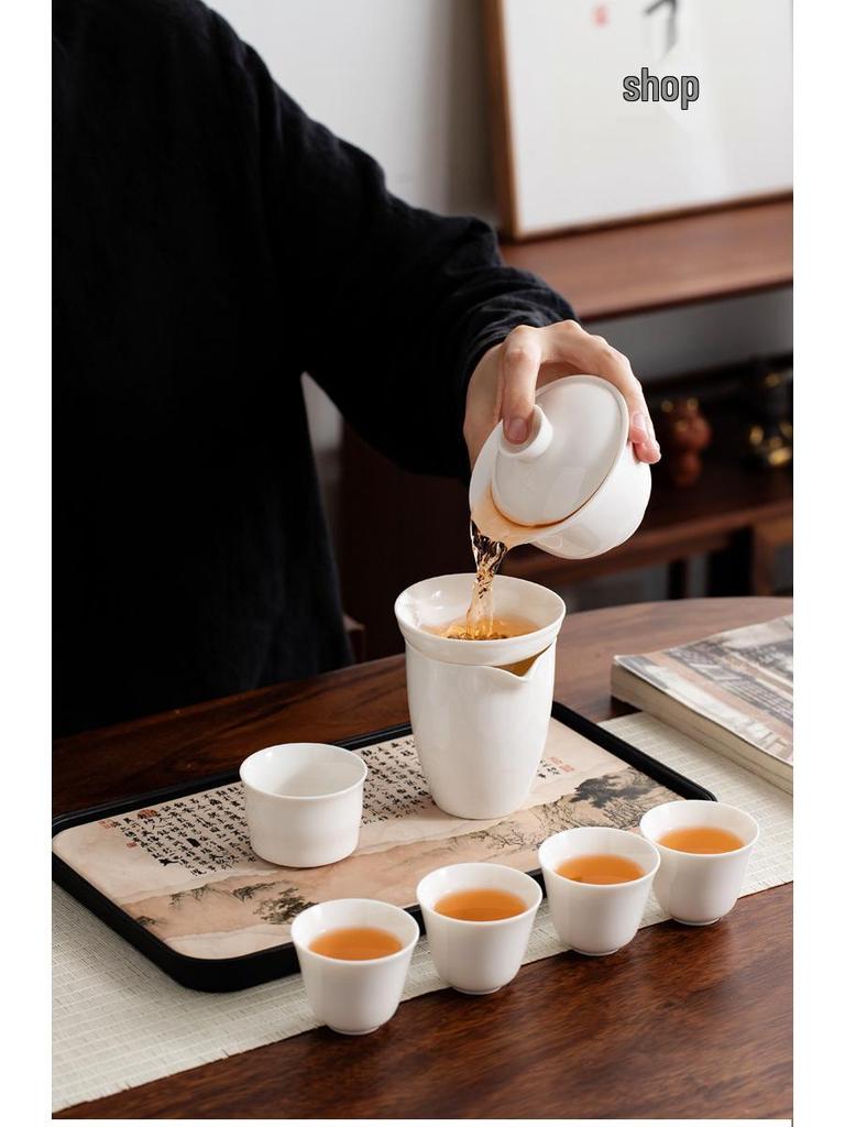 Lux Mutton Fat White Porcelain Kung Fu Tea Set: Gaiwan & Teacup with Portable Gift Box